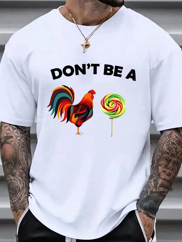 Men's Cartoon & Letter Print Round Neck Tee, Graphic Tees, Regular Fit Casual Comfy Graphic Short Sleeve T-shirt for Summer, Knitting Streetwear for M