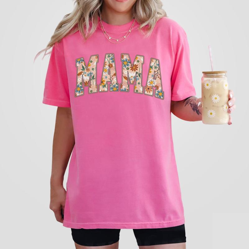 Retro Mama Floral Shirt, Mama Graphic Tee, Cute Gardener Mama Shirt Gift For Mom, Flower Mama Shirt, Floral Mama Shirt, Flower Lover Mama Shirt, Mom Birthday Gift From Daughter, Mom Women Tops Casual Comfort Womenswear Boho Comfortable T-Shirt