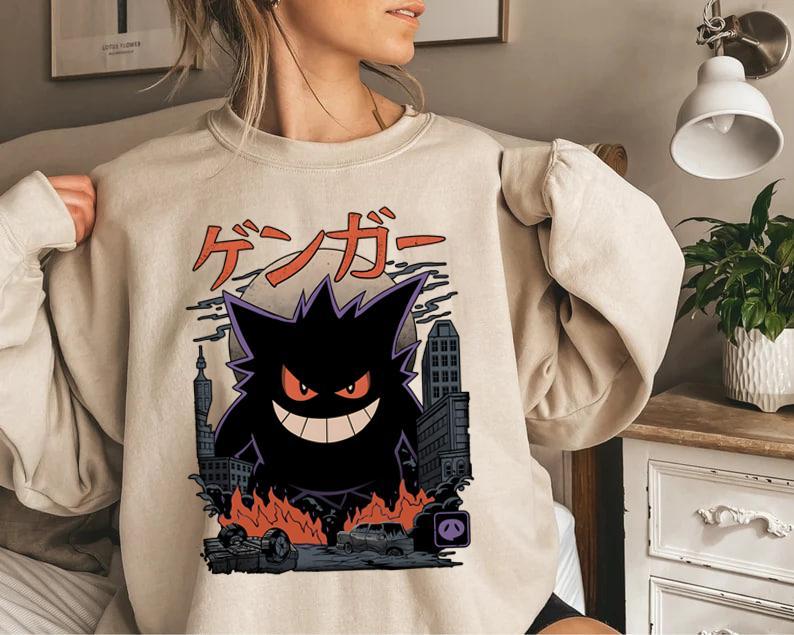 Gengar SWEATSHIRTS  Dark Ghost Kaiju Japanese Style SWEATSHIRTS  Japanese Anime Movie Film Nerd Gaming Novelty Funny Unisex Sweatshirts
