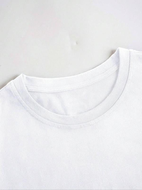 Women's Letter Print Drop Shoulder Tee, Summer Clothes Women,Â Casual Fashion Round Neck Half Sleeve T-Shirt for Daily Holiday Vacation Outdoor Wear, Women Tops for Summer
