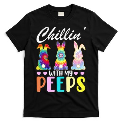 Easter Teacher Chillin With My Peeps Tie Dye Rabbit T-Shirt