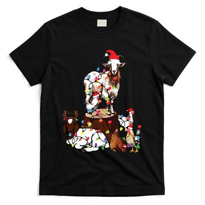 Goat Chicken Santa Hat Reindeer Christmas Lights Farm Animal T-Shirt