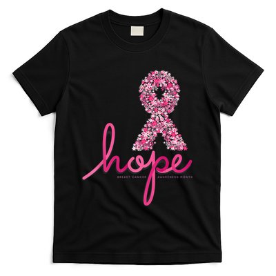 Hope Breast Cancer Awareness Shirt Pink Flowers Ribbon T-Shirt