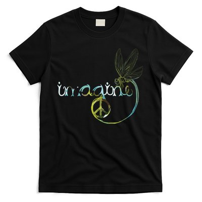 Imagine Dragonfly Hippie Peace Sign Tie Dye Free Spirited T-Shirt