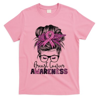 Messy Bun Hair Breast Cancer Awareness T-Shirt