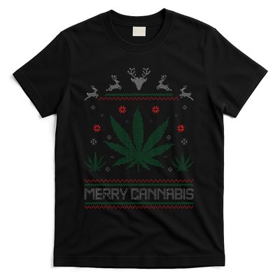 Merry Cannabis Marijuana Ugly Christmas Sweater Stoner T-Shirt