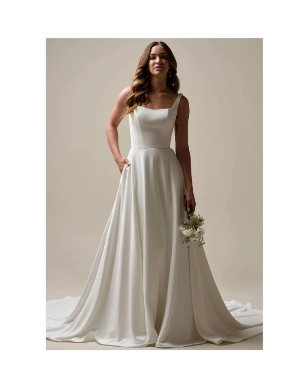 Long Sleeve Minimalist White Silk Wedding Dress, Simple and Elegant Wedding Dress, Midi Wedding Dress, Modest Wedding Dress,Engagement Dress