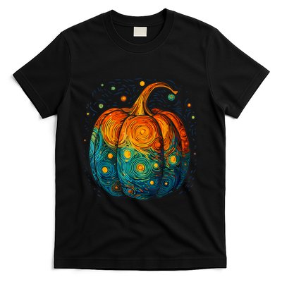 Pumpkin Halloween Starry Night Van Gogh Aesthetic Painting T-Shirt