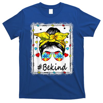 Sunflower Be kind girl Shirt - Autism Awareness Messy Bun T-Shirt