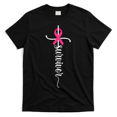 Survivor Christian Cross Warrior Pink Ribbon Breast Cancer T-Shirt