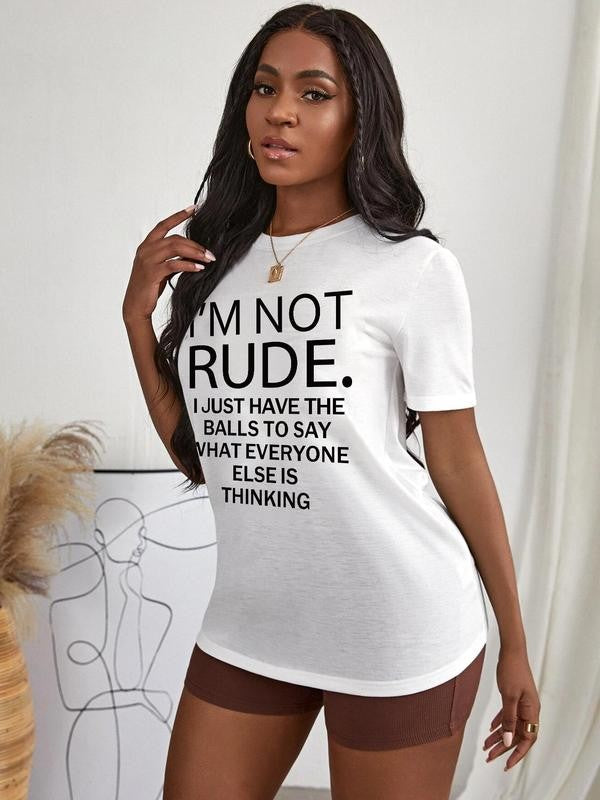 Women's Letter Print Drop Shoulder T-Shirt, Summer Clothes Women, Casual Fashion Round Neck Half Sleeve Tee for Daily Holiday Vacation Outdoor Wear, Women Tops for Summer