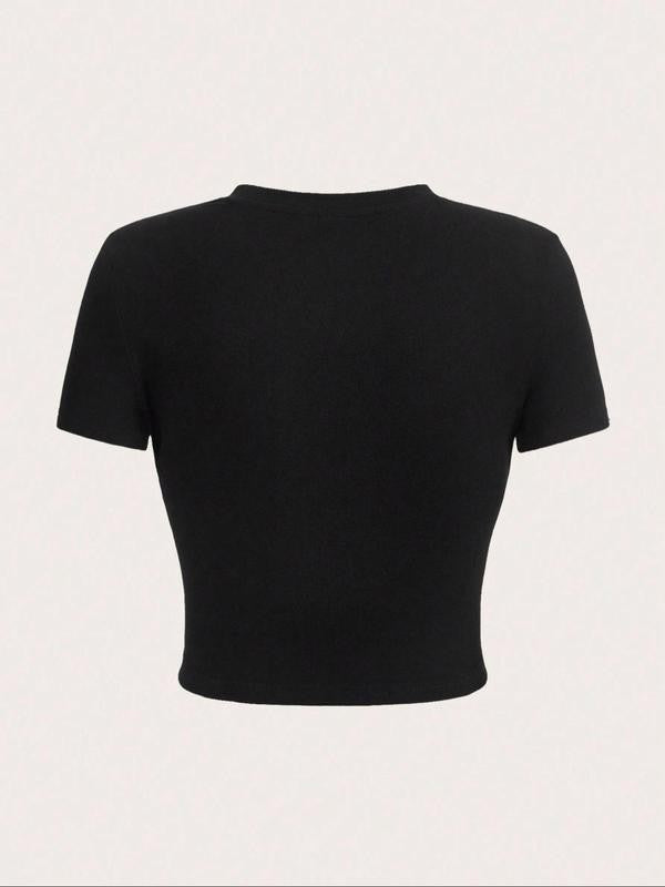 Women's Car & Letter Print Round Neck Short Sleeve Graphic Crop Tee, Vintage Trendy Casual Crew Neck T-shirt For Daily Wear, Ladies Summer Outfit