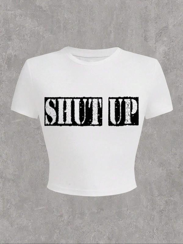 Women's Letter Print Round Neck Crop Tee, Casual Short Sleeve Crew Neck T-Shirt for Summer, Graphic Tees,Â Streetwear Women's Top for Daily Wear