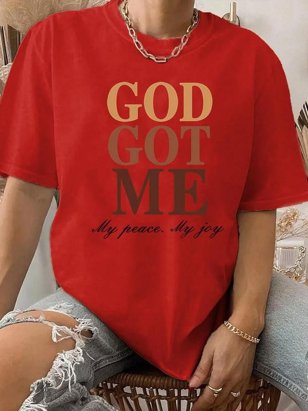 Women's Letter Print Round Neck Tee, Summer Clothes Women,Â Short Sleeve Crew Neck T-Shirt for Summer, Women's Top for Casual Wear