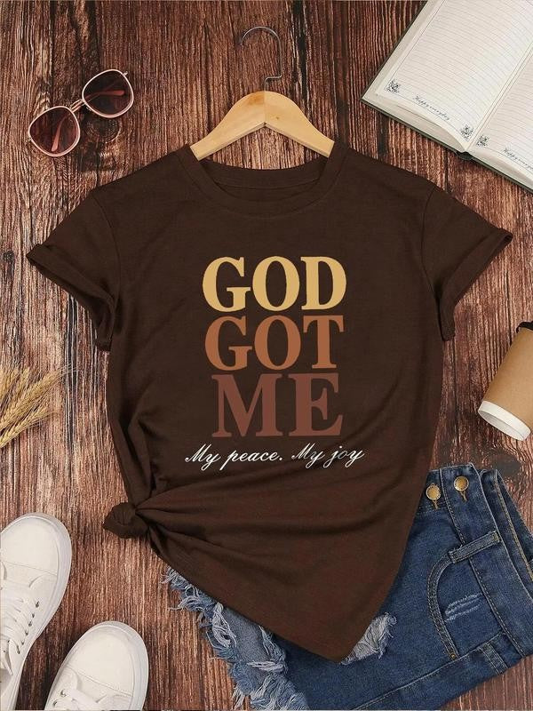 Women's Letter Print Round Neck Tee, Summer Clothes Women,Â Short Sleeve Crew Neck T-Shirt for Summer, Women's Top for Casual Wear