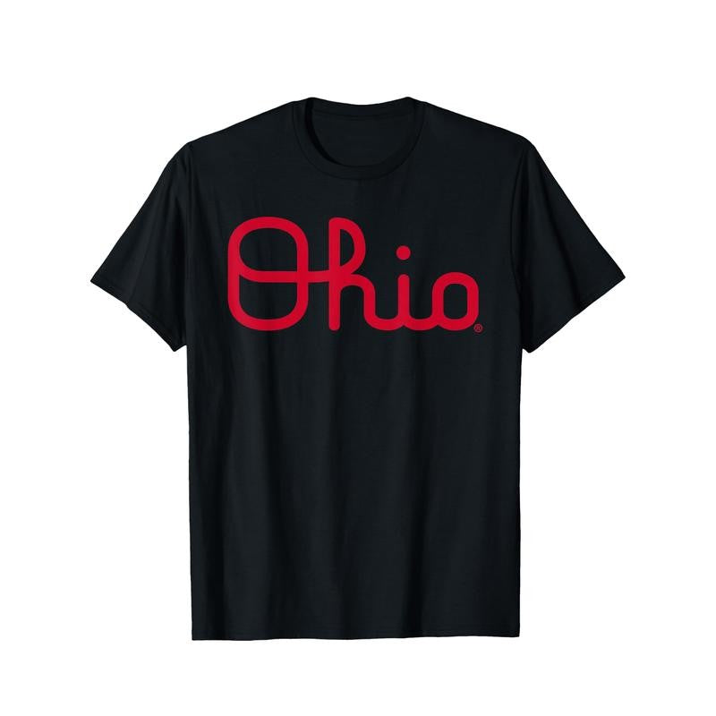 Ohio State Buckeyes Cursive Logo T-Shirt Cotton Fun Design DIYMen's Soft breathable comfortable casual sports Halloween and Christmas gifts