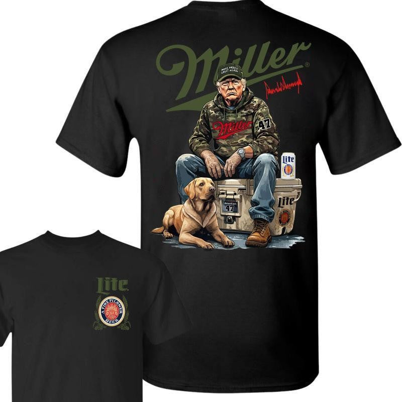 Miller Lite Trump Chill 2 Sided T-shirt , Perfect for Outdoorsmen, Perfect For Beer Enthusiasts And Casual Outings, Hunting Dog T-Shirt, Unisex for Men and For Women