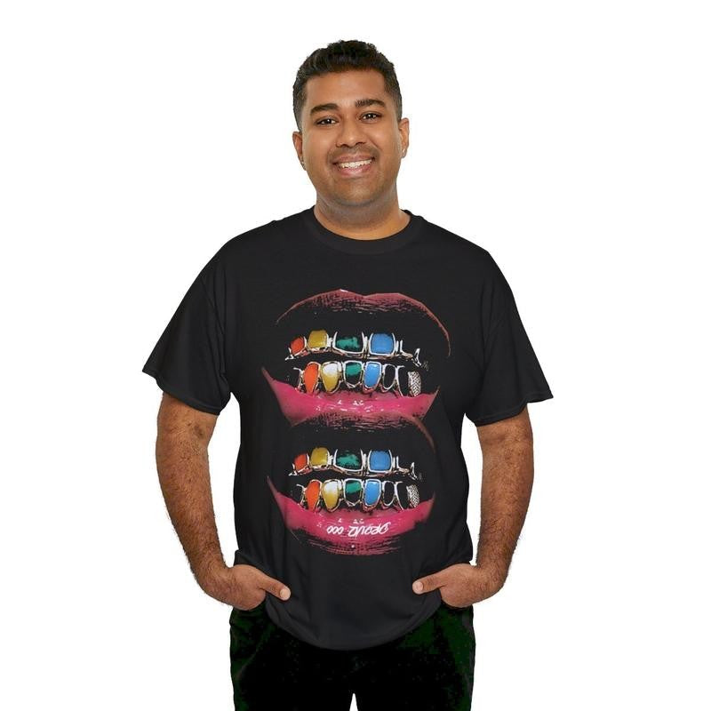 Vintage Iced Out Twin Grill Y2k 90s Hip-Hop Vibes Heavy Cotton Graphic T-Shirt Tshirt Shirt HipHop Rap Tee Casual Menswear Retro Top Streetwear Classic Comfy Day Oversized