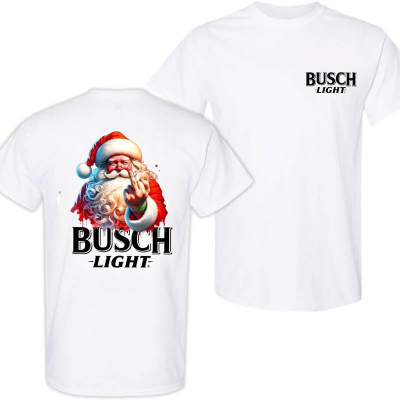 Busch Light, Santa Middle Finger Funny Red Santa Christmas 2 Sided T-shirt, Christmas Sweatshirt with beer, Perfect for outings and holidays, Unisex for Men and For Women