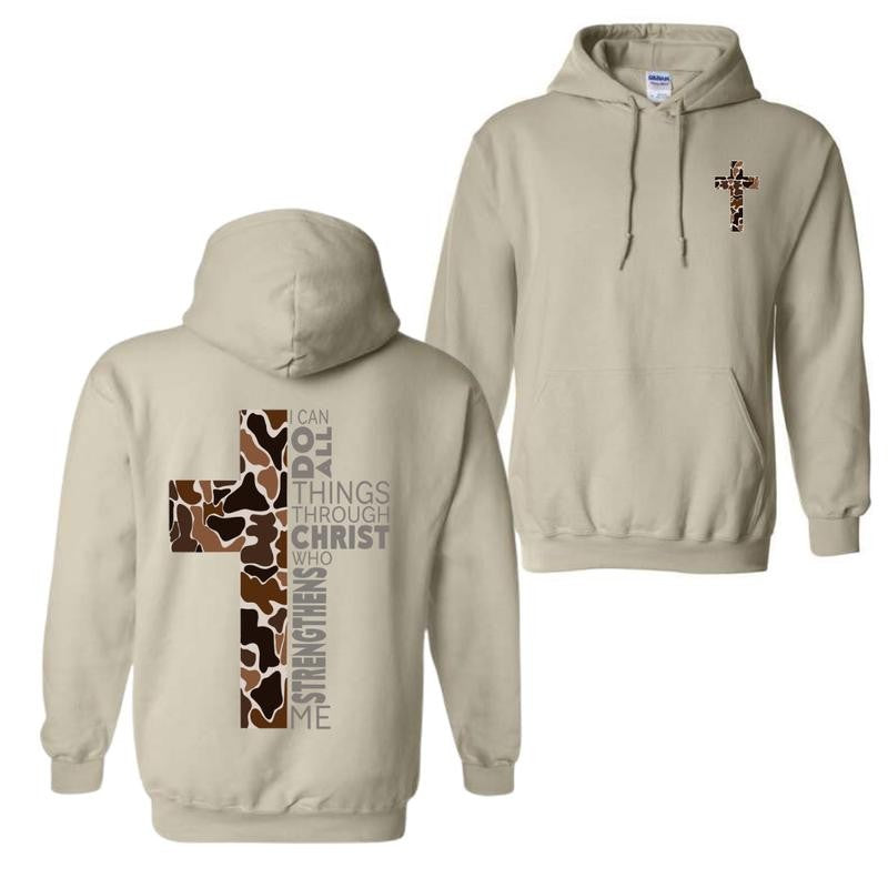 Christian Hoodie - Camo Cross Design with Philippians 4:13 Verse, Perfect for Faithful Believers and Outdoorsmen, Cozy Hoodie for Everyday Comfort