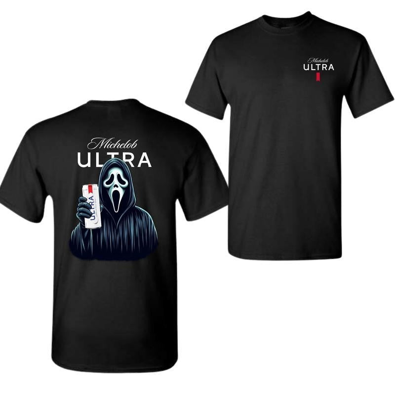 Michelob Ultra Beer, Michelob Ultra Ghost Face Halloween 2 Sided T-Shirt, Michelob Ultra Halloween Shirt, Halloween Shirt, For Men, For Women, Halloween Cute