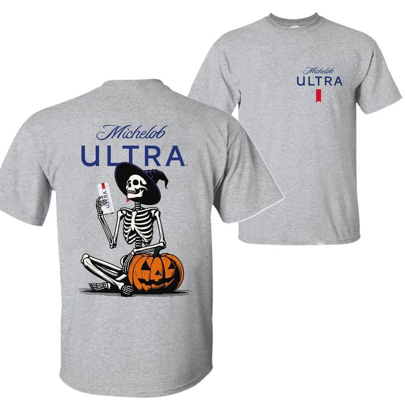 Michelob Ultra, Michelob Ultra Halloween Skeleton Pumpkin 2 Sides T-Shirt, Michelob Ultra Halloween Shirt, Halloween Shirt, For Men, For Women, Halloween Cute