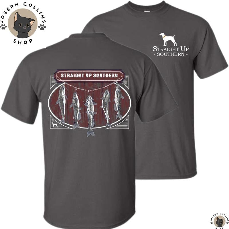 Catfish Stringer - Men's Short Sleeve T-Shirt - by Straight Up Southern - Summer Outfits, Regular Fit Short Sleeve Crew Neck T-Shirt for Men, Casual Comfy Knitting Top for Summer