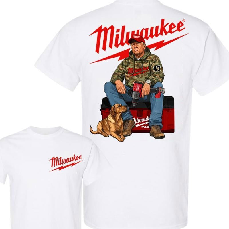 Milwaukee Trump Camo Unisex Cotton T-Shirt, Fuel Hand Drill Dog Hunt Shirt, Trump With Local Boy T-Shirt unisex