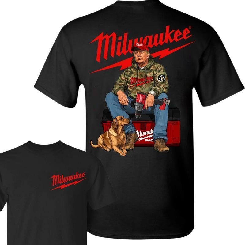 Milwaukee Trump Camo Unisex Cotton T-Shirt, Fuel Hand Drill Dog Hunt Shirt, Trump With Local Boy T-Shirt unisex