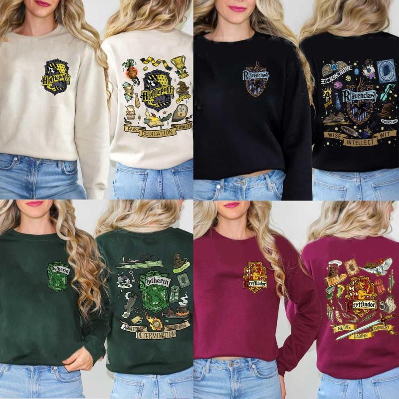 HP Wizard Houses 2 Sides Sweatshirt Hoodie Shirt, Gift for Fan Cotton Fit potterhead gift