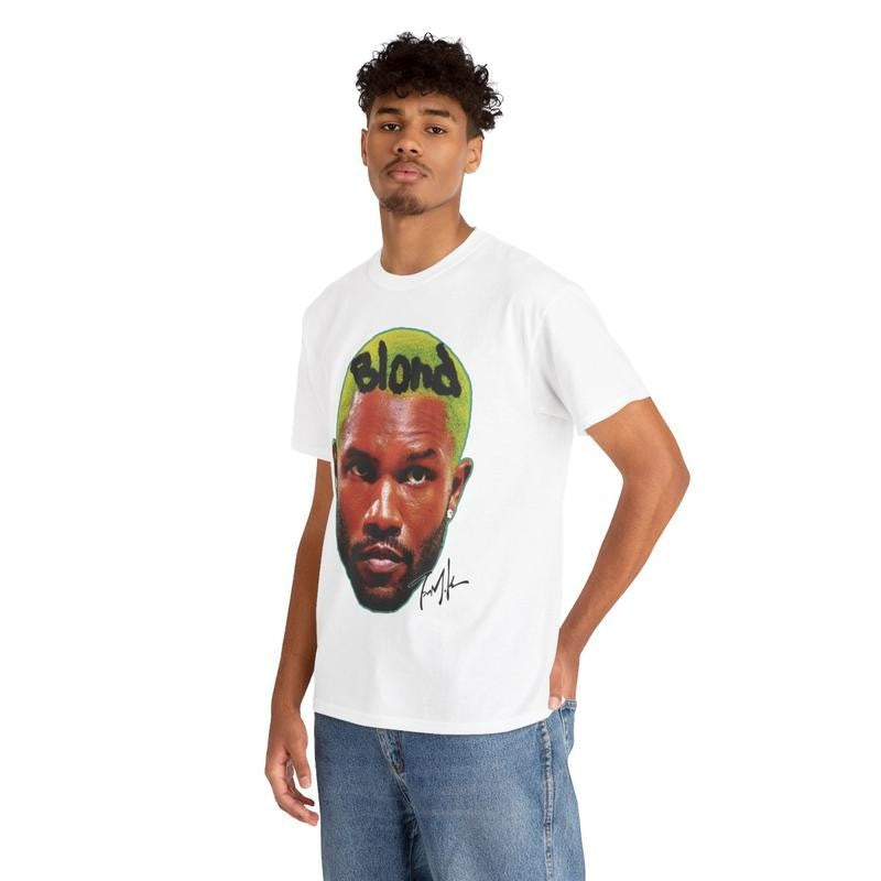 Frank Inspired Blonded Vintage Graphic Tee Heavy Cotton 100% Cotton T-Shirt Singer's Face Art Shirt for Fashion Casual Classic Menswear Retro Top Underwear Tshirt Streetwear Hard 90s Vibe Soft