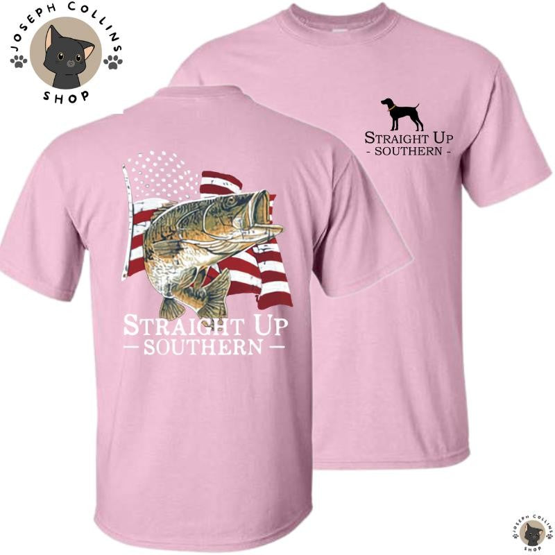 Bass American Flag - Men's Short Sleeve T-Shirt - by Straight Up Southern - Summer Outfits, Regular Fit Short Sleeve Crew Neck T-Shirt for Men, Casual Comfy Knitting Top for Summer