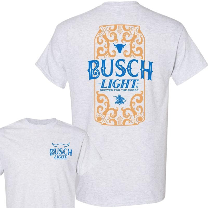 Busch Light Beer, Busch Light Rodeo 2-Sided T-shirt, Unisex T-Shirt, Cotton, Casual Graphic Round Neck T-shirt for Summer, Fashion Men's Top for Daily Wear