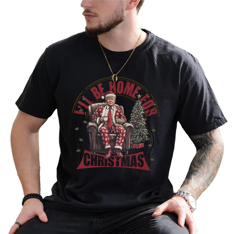 Trump I'll Be Home for Christmas Sweatshirt, Humorous Trump Christmas Shirt, Christmas Republican Sweater, Menswear Casual Top, Classic Daily, Shirt Cotton