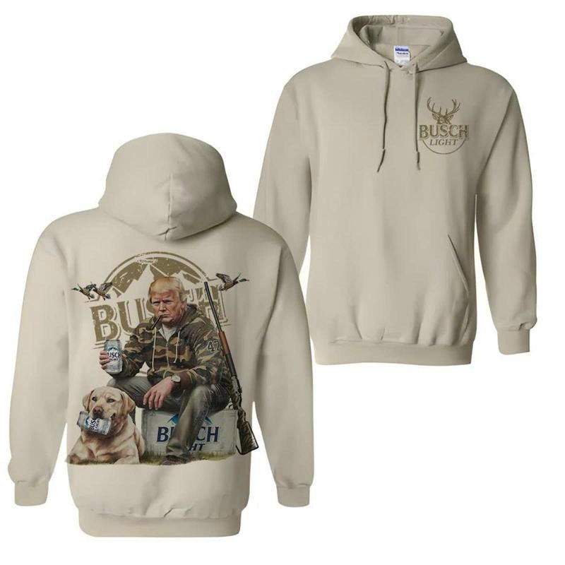 [Sale Up To 60%] Trum Hunting and Drinking Beer Hoodie/ T-Shirt/ Sweatshirt, Old School Camo, Maga 2024, Busch Light Hoodie, Gift For Him, For Fan