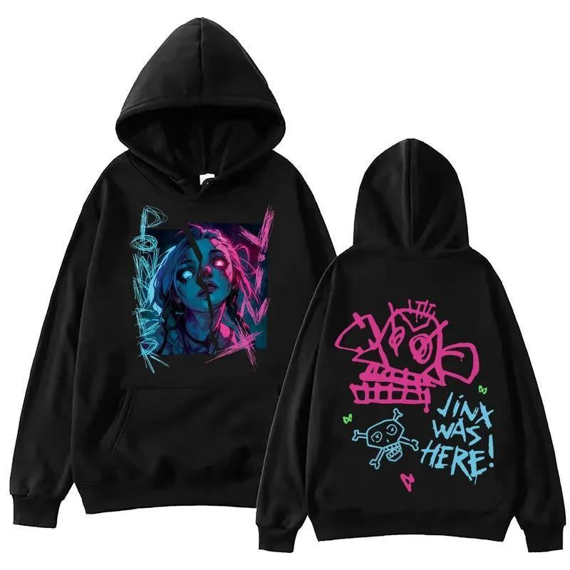 Arcane-Jinx Hoodie/T-Shirt Harajuku Legend of League Shirt/Hoodie, Unisex for Man and Women, 100% Cotton, LOL Tee