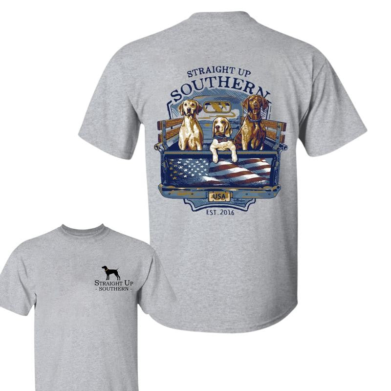 USA Truck Dogs T-shirt- Summer Outfits, Regular Fit Short Sleeve Crew Neck T-Shirt for Men, Casual Comfy Knitting Top for Summer