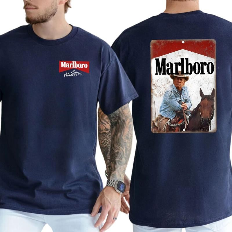 Cowboy Trump T-Shirt, Marlboro Parody Sublimation Retro Presidential Shirt, Classic Cotton Top, Soft Fabric Shortsleeve Shirt