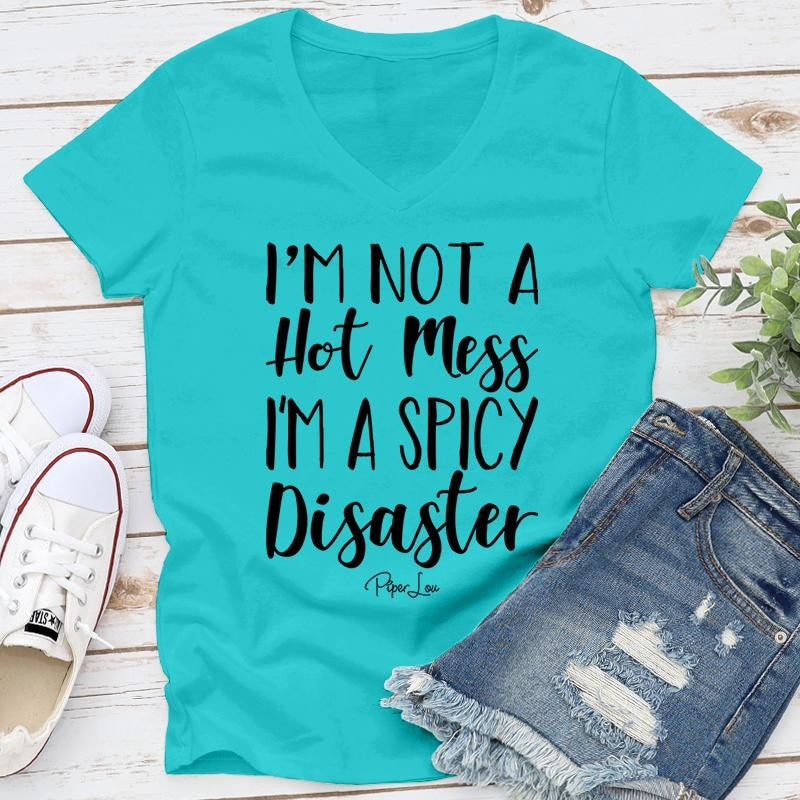 I'm A Spicy Disaster Apparel, Proudly Printed In The USA, Tee / Tank / V Neck Gray / White / Blue / Hot Pink / Orange, #sassy #cute #blackprint