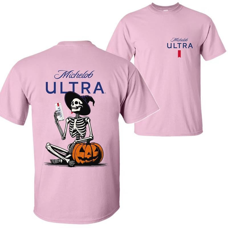 Michelob Ultra, Michelob Ultra Halloween Skeleton Pumpkin 2 Sides T-Shirt, Michelob Ultra Halloween Shirt, Halloween Shirt, For Men, For Women, Halloween Cute