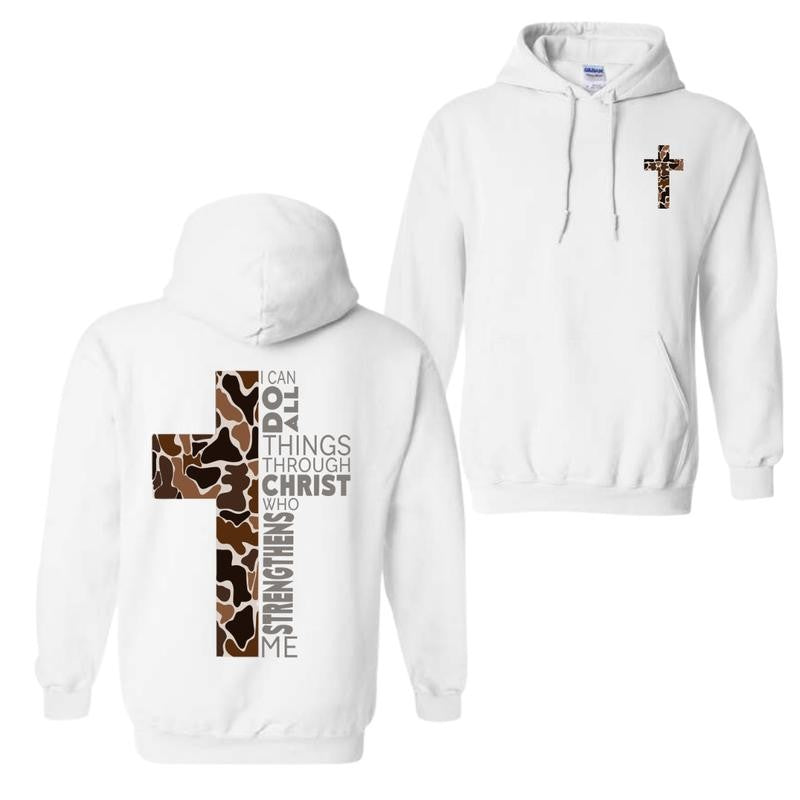 Christian Hoodie - Camo Cross Design with Philippians 4:13 Verse, Perfect for Faithful Believers and Outdoorsmen, Cozy Hoodie for Everyday Comfort