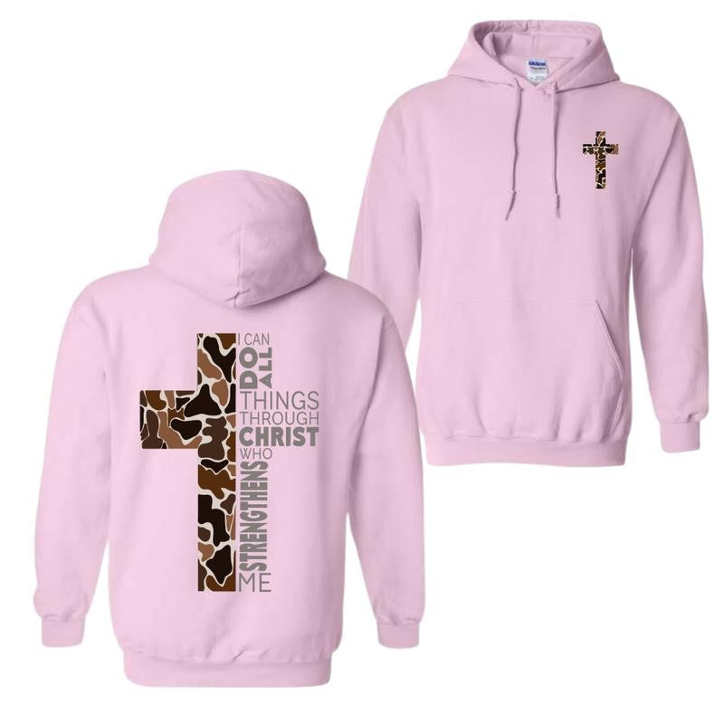 Christian Hoodie - Camo Cross Design with Philippians 4:13 Verse, Perfect for Faithful Believers and Outdoorsmen, Cozy Hoodie for Everyday Comfort