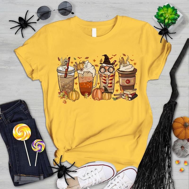 Harry Fall Coffee Halloween Shirt, HP Wizard Drink Cups Sweatshirt, Pumpkin Spice Latte, Wizard House, Hogwarts School, Harry Magic, Family Halloween Party, Autumn Vibes Sweatshirt, Hoodie