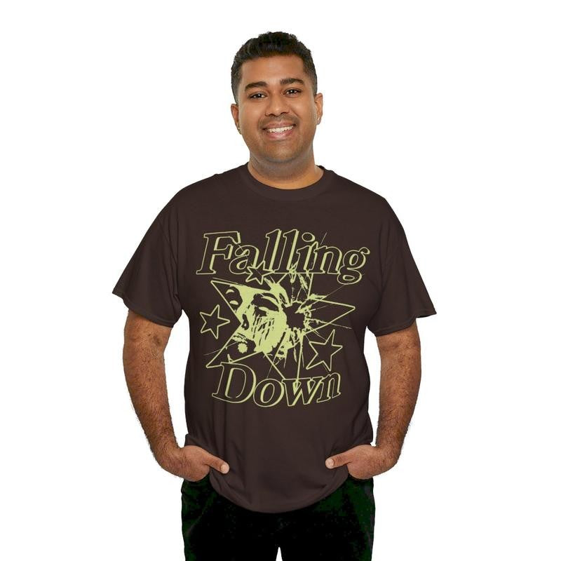 Falling Down Rockstar T-Shirt Y2k 90s Hip-Hop Tee Aesthetic Heavy Cotton Graphic T-Shirt Tshirt Shirt HipHop Rap Tee Casual Classic Menswear Retro Top Vintage Comfy Day