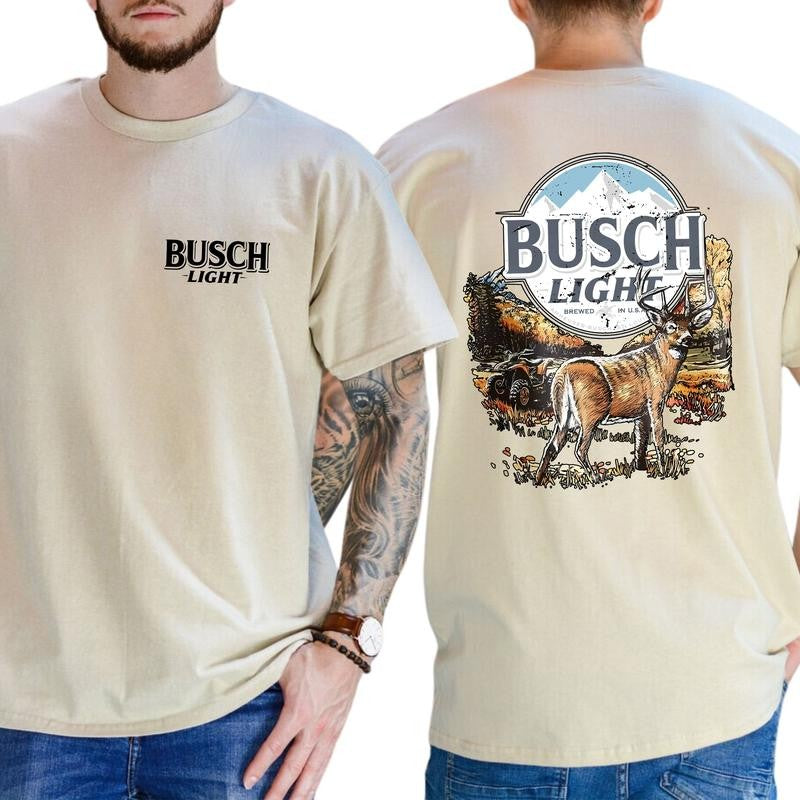 Deer Hunting With Busch Light Beer Shirt, Buck Hunting, Outdoor Life, Classic Cotton Top, Soft Fabric Shortsleeve Shirt