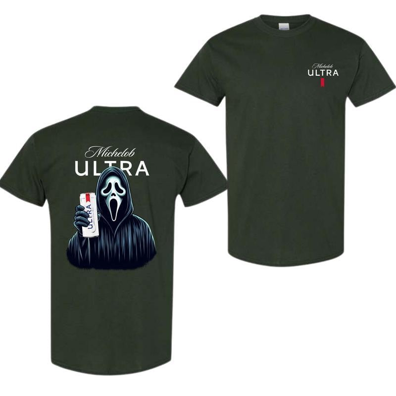 Michelob Ultra Beer, Michelob Ultra Ghost Face Halloween 2 Sided T-Shirt, Michelob Ultra Halloween Shirt, Halloween Shirt, For Men, For Women, Halloween Cute