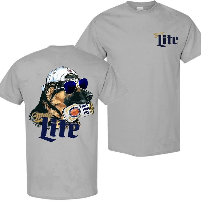 Miller Hunting German Shephered Dog Dog 2 Siders T-shirt, Miler Lite T-shirt, Perfect For Beer Lovers, Unisex for Men and For Women Classic Cotton