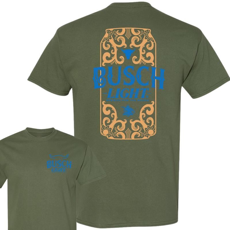 Busch Light Beer, Busch Light Rodeo 2-Sided T-shirt, Unisex T-Shirt, Cotton, Casual Graphic Round Neck T-shirt for Summer, Fashion Men's Top for Daily Wear