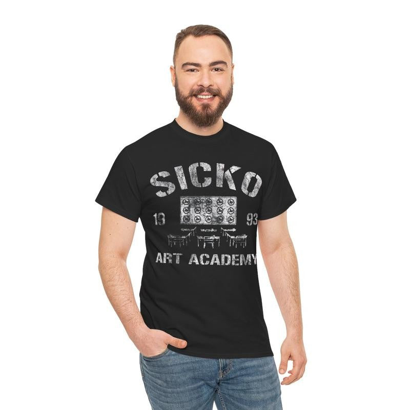 Black Tee Art Academy Casual Classic Cotton Menswear Retro Shirt Top Vintage Comfy Day Graphic Smooth T-Shirt Underwear Tshirt Streetwear Man Shortsleeve Crewneck