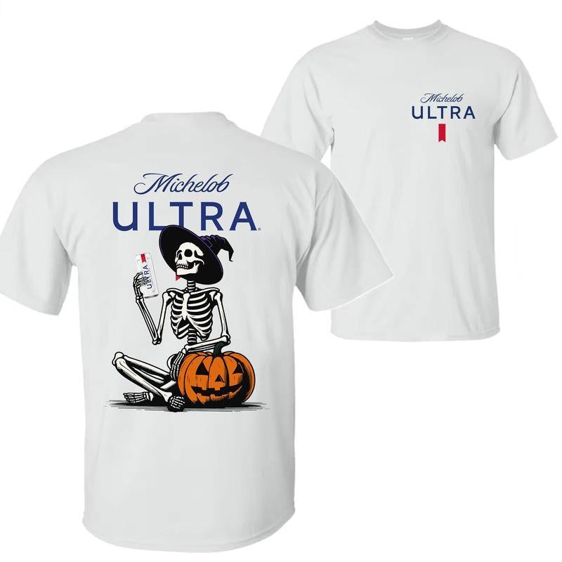 Michelob Ultra, Michelob Ultra Halloween Skeleton Pumpkin 2 Sides T-Shirt, Michelob Ultra Halloween Shirt, Halloween Shirt, For Men, For Women, Halloween Cute